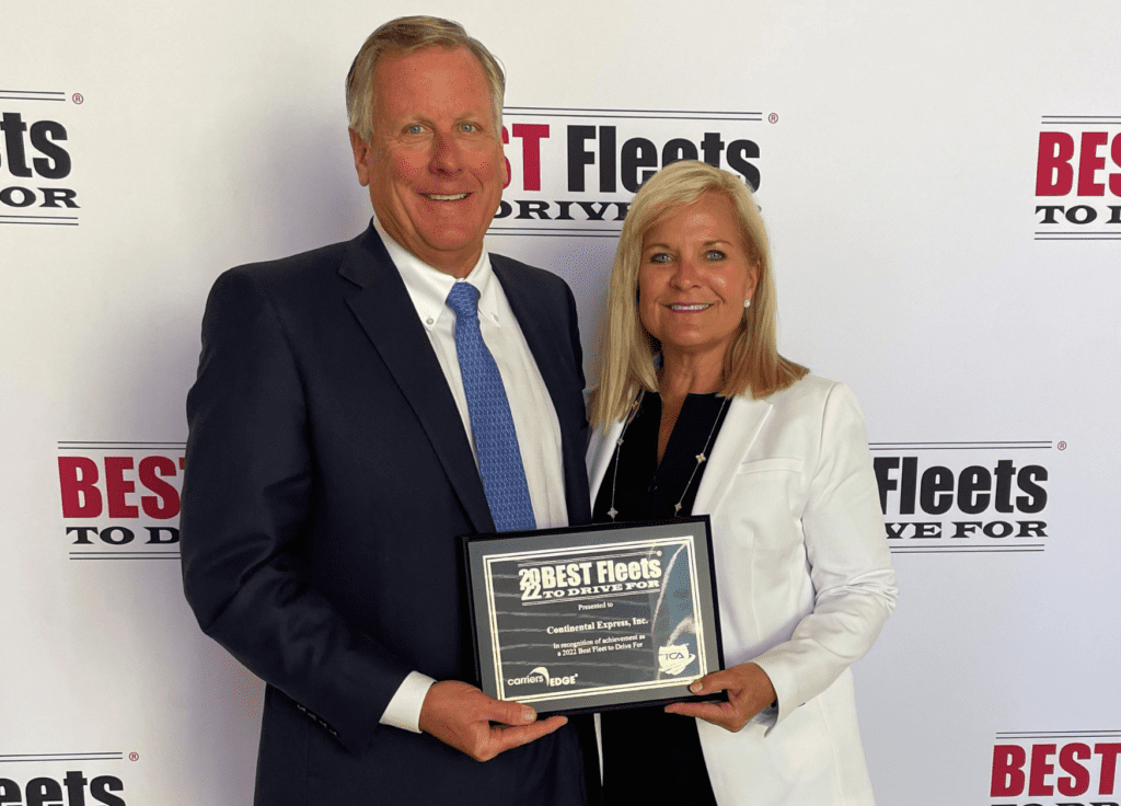 Continental Express Founder and President, Russ Gottemoeller, and Rene Gottemoeller at the Best Fleets to Drive For 2022 award ceremony at the TCA Convention in Las Vegas