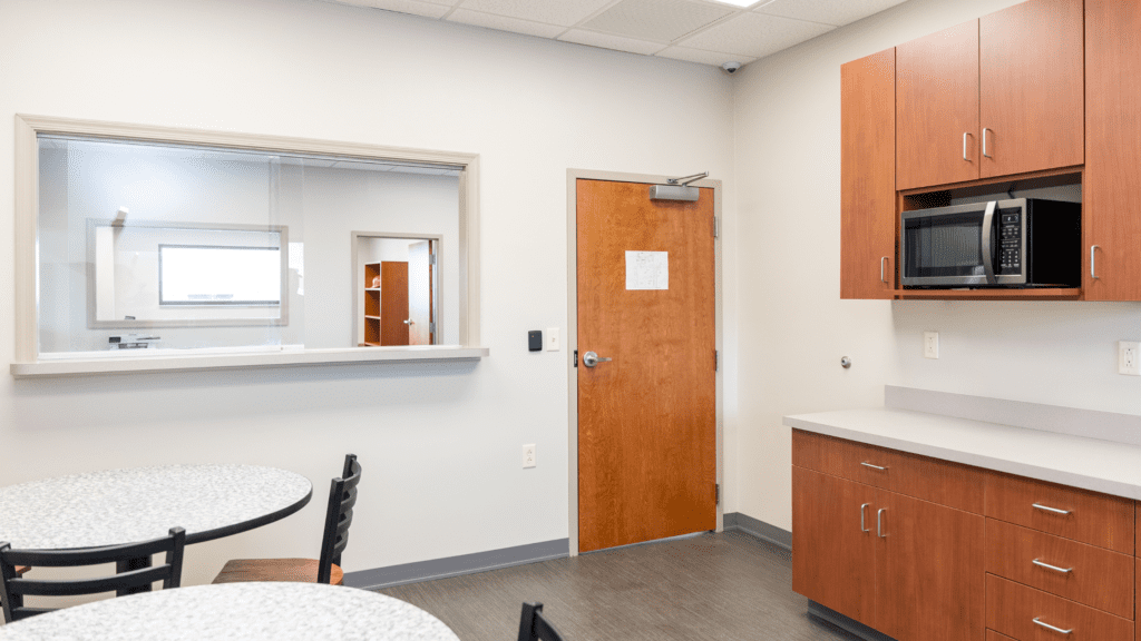 The kitchenette area in Fishersville's renovated driver break room 